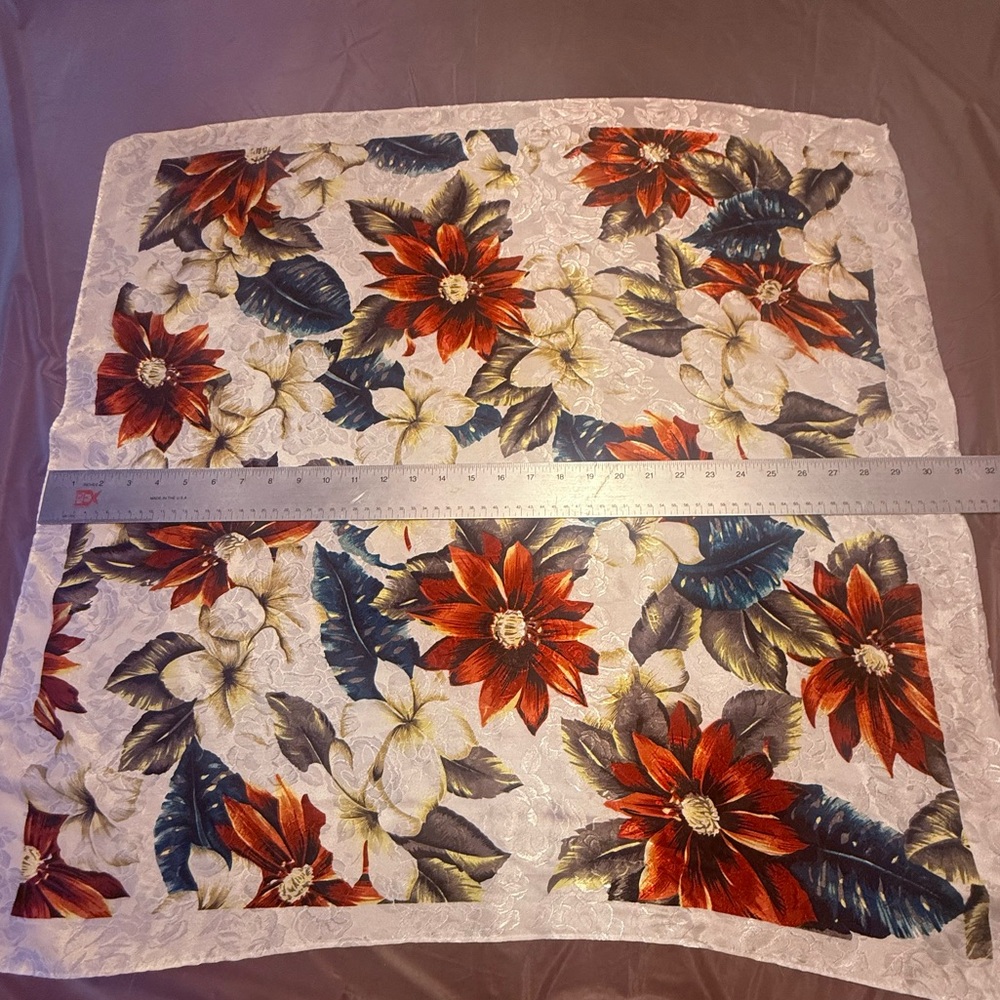 Vintage Floral Print White Satin Silk 31” Square Scarf - Women’s Accessory - Picture 5 of 8
